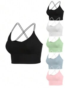 Conjunto de 5 sostenes de talla grande para uso diario con almohadilla para el pecho y tirantes cruzados para los hombros