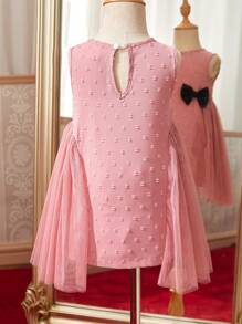 SHEIN Ärmelloses Rundhalsausschnitt Kleid mit Mesh-Splice für Baby Mädchen mit wunderschöner Schleifenverzierung