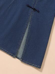 Fashionable And Elegant New Chinese Style Denim Suit For Teen Girls, Elastic-Free - Dark Wash - View 5