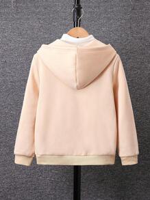 Tween Boys Kangaroo Pocket Half Button Hooded Tee Without Sweatshirt - Apricot - View 2