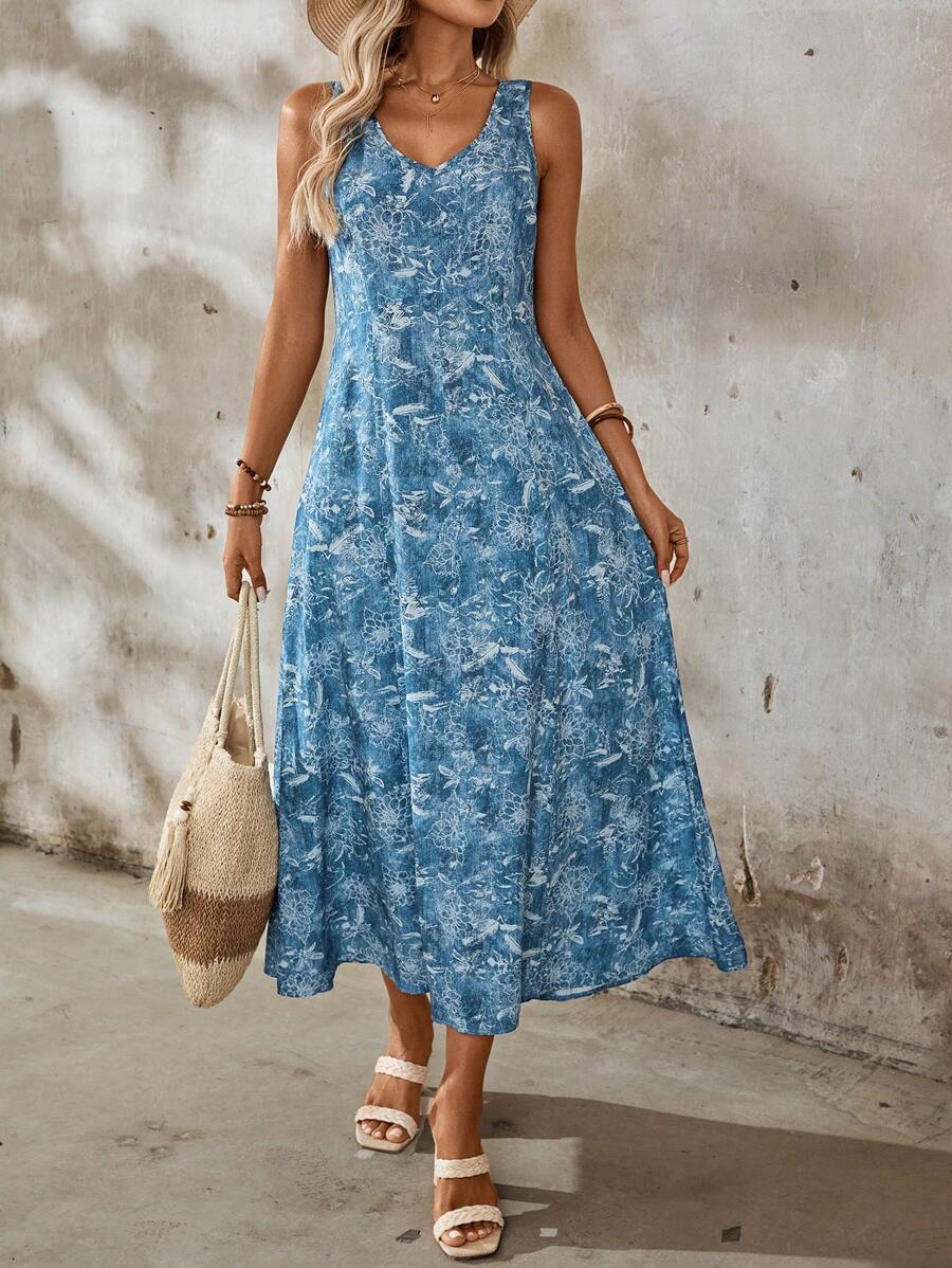 EMERY ROSE Trang phục hàng ngày mùa hè thường ngày của phụ nữ màu xanh hoa - Màu xanh lam - Xem 1