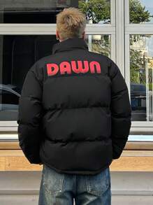 DAZY Winter Men's Padded Coat With Letter Print Jacket - Black - View 1