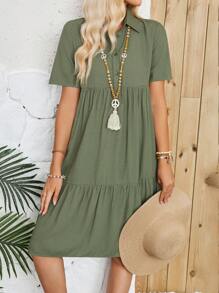 EMERY ROSE Teacher Clothes Teacher Dress Women Casual Clothes Linen Green Women Dresses - Green - View 4