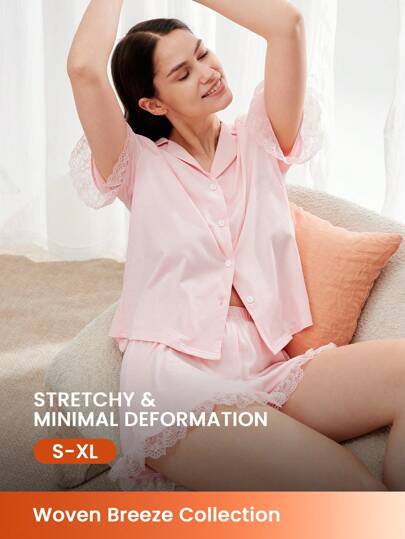 LUVLETTE Bộ đồ ngủ ngắn màu hồng thoáng mát, thanh lịch, có cúc cài, dành cho phù dâu, thích hợp cho đám cưới mùa xuân và mùa hè.