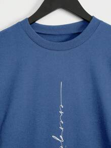 RueChic Tricou cu mânecă scurtă cu imprimeu cu litere pentru bărbați