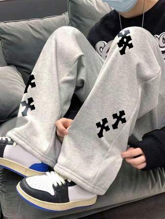 Manfinity Roghcode Loose-Fit Men's Cross Print Drawstring Joggers, Halloween