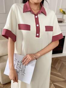 Seusyu 夏季彩邊polo領蝙蝠袖裙