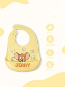 TOM & JERRY X SHEIN Cartoon Mouse Pattern Yellow Silicone Baby Bib, Waterproof And Oil-Proof For Feeding