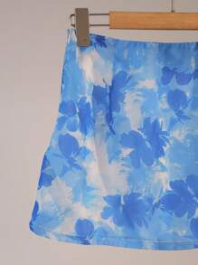 SHEIN Unity Ladies' Blue Floral Print Chiffon Midi Skirt, Perfect For Vacation - Multicolor - View 5