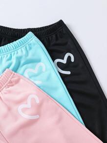 SHEIN 3pcs Young Girls' Heart Printed Simple Daily Culottes Chic Outfits For Autumn/Winter - Multicolor - View 3