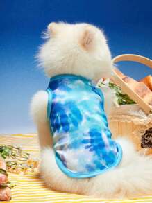 PETSIN 1入夏季藍白色手染印花寵物狗/貓背心，涼爽透氣，舒適寵物 - 彩色 - 查看 2