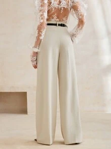 Anewsta Solid Color With Pockets Urban Elegant Women Wide-Leg Trousers