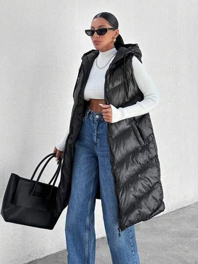 EURMUSE Women's Sleeveless Golden Hooded  Vest