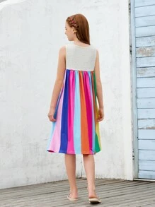 SHEIN Váy vest kiểu dáng thường ngày, in họa tiết hoa cầu vồng nhiều màu sắc, thích hợp cho bé gái tuổi teen, kiểu dáng đi nghỉ mát. - Nhiều màu - Xem 2