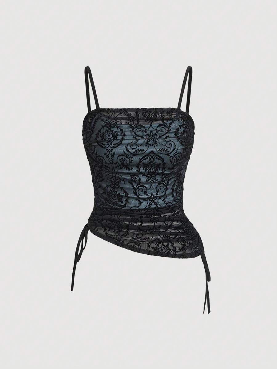 SHEIN MOD Women's Solid Color Asymmetrical Hem Cami Top With Drawstring Sides, Summer - Blue - View 1