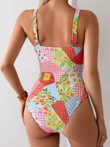 SHEIN Women's Random Printed Casual One-Piece Swimsuit One Piece Bathing Suit Summer - Multicolor - View 2