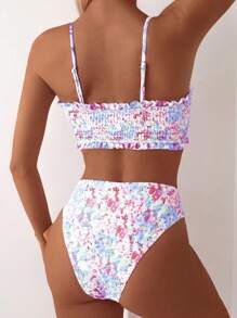 Swim Mod Women's Summer Beach Ditsy Floral Halter Sexy Bikini Set And Swimwear