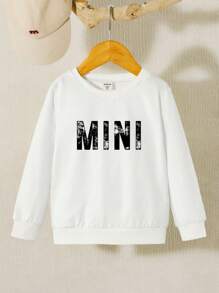Young Girls' Simple Printed Round Neck Long Sleeve Sweatshirt, Family Matching Outfits - White - View 3