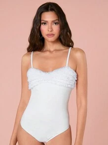 Enchnt Ladies' Solid Color Sleeveless Summer Bodysuit - White - View 5