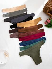 14入組女士無縫實色肋紋三角褲 - 彩色 - 查看 3
