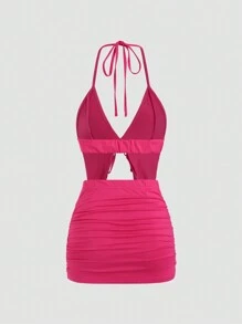 EgrlEra Conjunto de 2 piezas con top de cuello halter sin mangas y falda, estilo Y2K