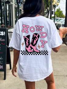 INAWLY Letter Graphic Drop Shoulder Tee HOWDY Graphic Tees Women Tops