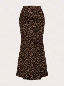 Sweetra Women's Leopard Print Pleated Holiday Skirt Maxi Women Outfit - Multicolor - View 2