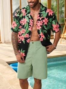 ResortEase Camisa de manga corta con estampado aleatorio para hombre de talla grande