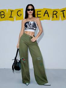 SHEIN ICON Damskie dżinsy o luźnym kroju, z szerokimi nogawkami i przetartymi kieszeniami