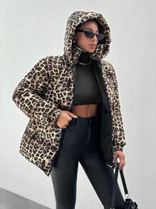 EURMUSE Stylish Leopard Printed, Premium Quality Keep Warm Feature Puffer Winter Coat