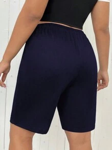 Flirla Plus Drawstring Waist Shorts For Summer - Navy Blue - View 2