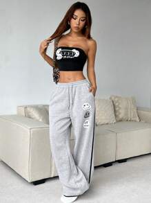 Muchica Conjunto informal de monos sin tirantes con estampado deportivo - Gris - Ver 1
