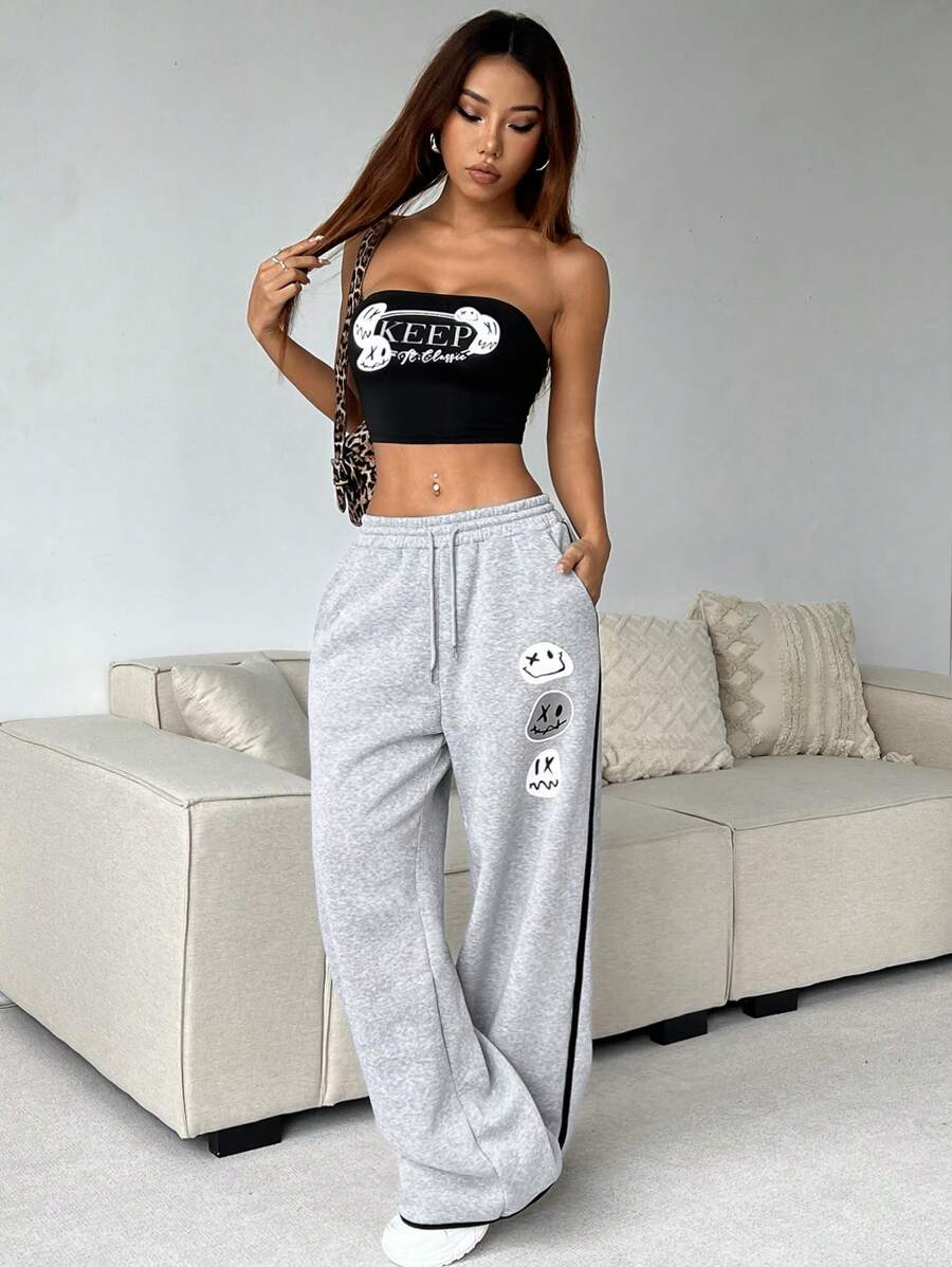 Muchica Conjunto informal de monos sin tirantes con estampado deportivo - Gris - Ver 1