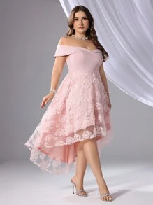 SHEIN Belle Plus Size Ball Gown Dress (Heavy Work), Elegant Dress For Wedding Guest/Occasion/Ceremony/Evening Party - Pink - View 6