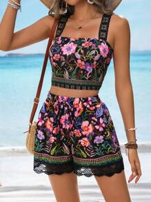 SHEIN VCAY Dames zomer casual vakantie bloem bedrukte mode shorts