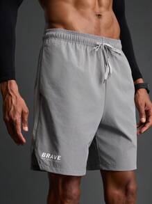 Manfinity Sport Polished Freund Stil Herren Lässig Sport Shorts mit Buchstaben-Muster Taschen, graue Shorts