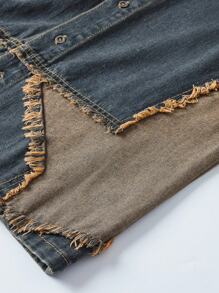 ROMWE MEN Street Life Áo sơ mi denim cài nút phía trước màu khối cho nam, đi học - Đồng - Xem 5