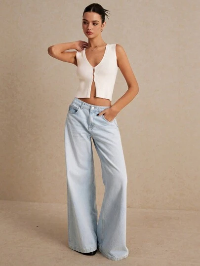 Poéselle Camiseta de punto sin mangas de unicolor casual de verano para mujer, top de tirantes simple con abertura en el bajo, top blanco de verano con cuello en V, chaleco beige de vacaciones, cárdigan asimétrico de cuello en V para otoño/invierno