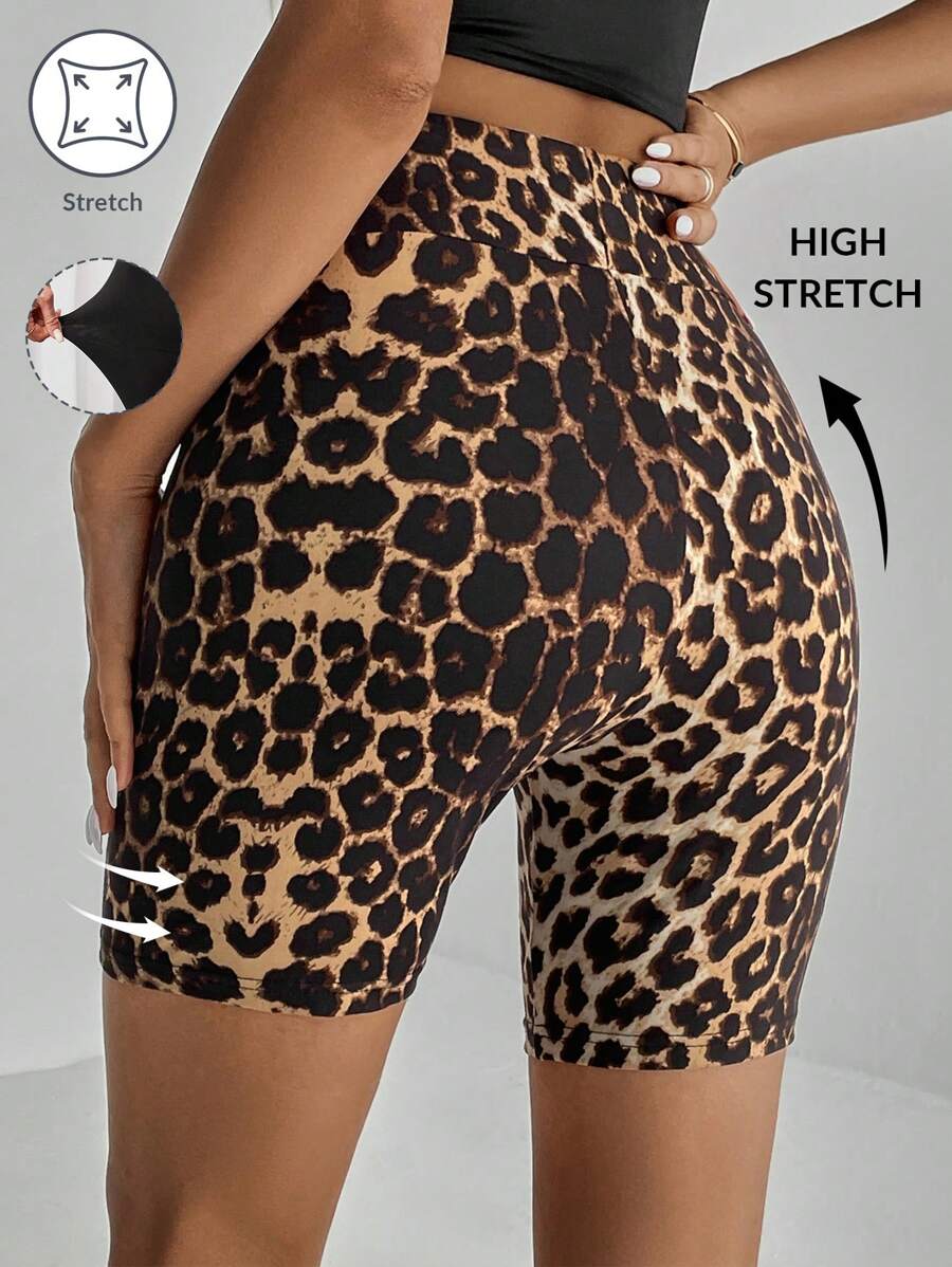 SHEIN Tall Shorts cortos de bicicleta con estampado de leopardo - Multicolor - Ver 1