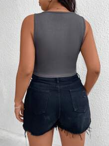 Flirla Plus Size Nữ Họa tiết trái tim cổ điển đính kim cương giả, mùa hè - Xám - Xem 2