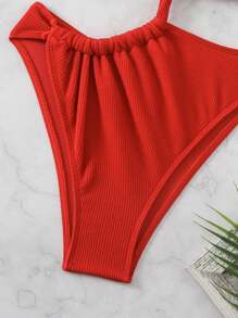 Slaydiva Bộ đồ bơi liền thân khoét eo màu trơn gợi cảm 2025 dành cho nữ - Đỏ - Xem 6