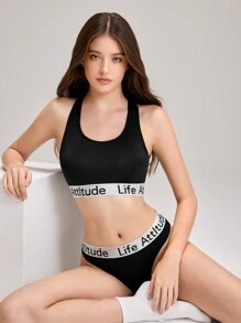 EasyFave Letter Tape Wireless Backless Black Bra - Black - View 6