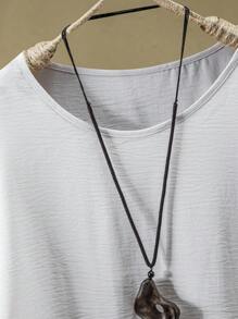 大码纯色短袖衬衫和长裤两件套，度假/休闲装 - 杏色 - 查看 4