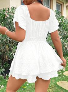 Flirla Plus Tie Front Butterfly Sleeve Romper - White - View 2
