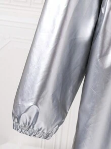 少女銀色簡約日常連帽長袖夾克 - 銀色 - 查看 3