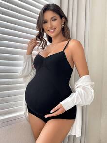 Maternity Stretchy Extendable Belly Support Bodysuit - Black - View 4