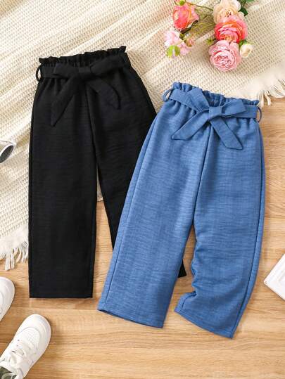 SHEIN Vintaside Kids Pantalón casual holgado de pierna ancha y cintura con botón en tono unicolor para niña joven