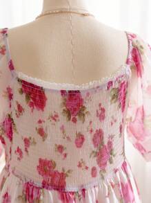 Soleia Vacation Romantic Pink Floral Puff Sleeve Plus Size Dress