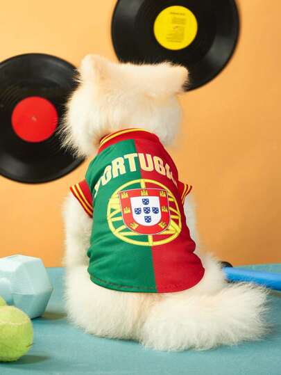 PETSIN Camisola de Futebol para Gato/Cão de Estimação em Vermelho e Verde com Design de Blocos de Cor e Listras Impressas e Punhos de Contraste com Ribetes, Adequado para Todos os Animais de Estimação