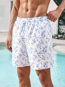 Manfinity Men's Loose Fit Vacation Floral Printed Drawstring Waistband Beach Shorts (Print Randomly Cut) - Multicolor - View 3
